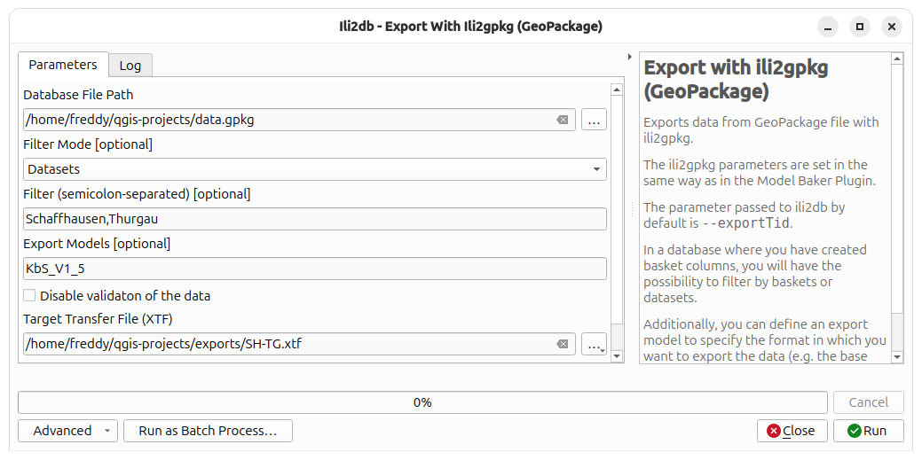 Export data with ili2db